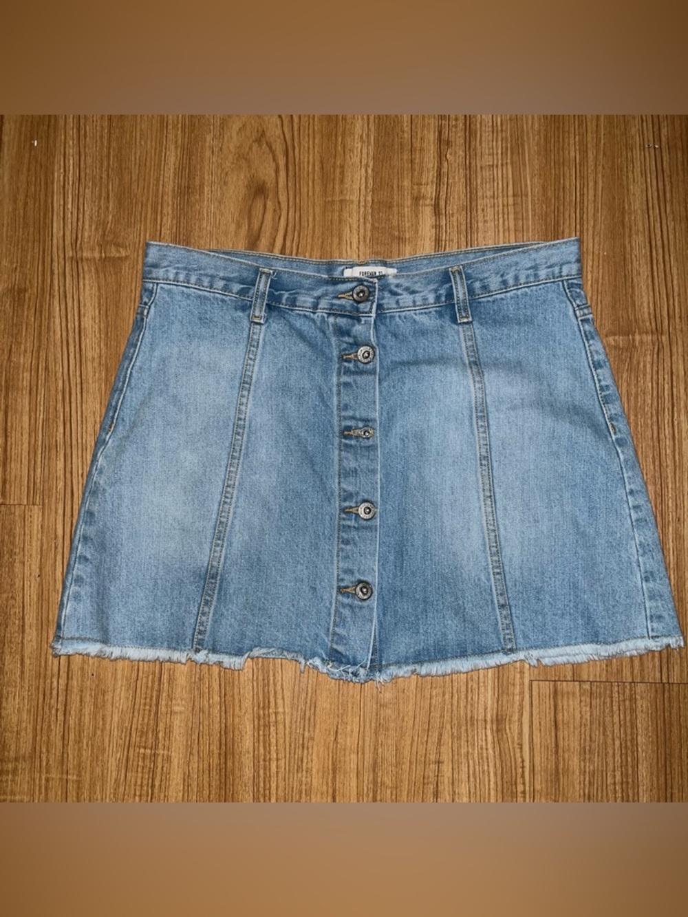 Forever 21 Light Blue Denim Button-Front Mini Skirt